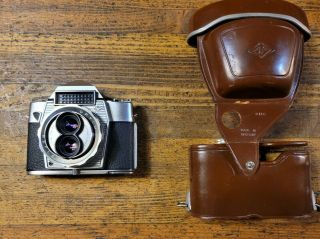 Rare Agfa Optima Reflex 35mm Twin Lens Vintage Film Camera & Leather Case German
