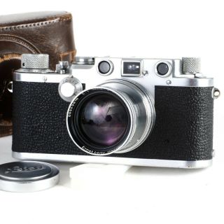 :leica Leitz Iiif Black Dial Camera W/ Summitar 50mm F2 Lens & Case [works Ex,  ]