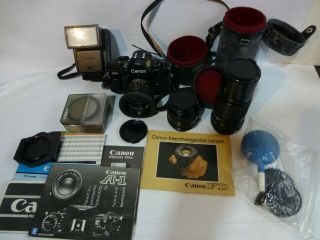 Canon A - 1 Slr 35 Mm Film Camera,  Fd 24mm 2.  8,  Fd 50mm 1.  4,  Fd 200mm 1:4 All Ex