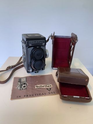 Rolleiflex T Tlr Camera Zeiss Tessar 1:3.  5 75mm Lens,  Leather Case And Strap