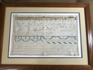 Vintage 19th Century Needlepoint " Letters And Numbers " - Framed