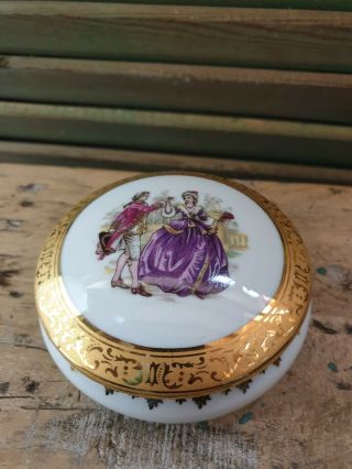 Vintage French Limoges Porcelain Lidded Round Trinket Box Bonbonniere