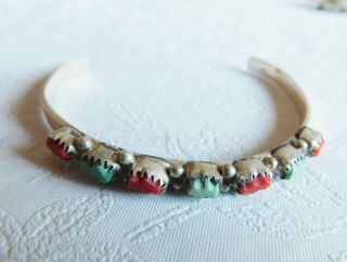 Vintage Navajo Cuff Bracelet Turquoise & Coral Stones Older Piece