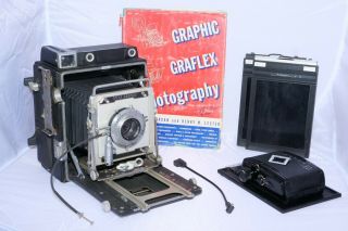 Graflex 4x5 Speed Graphic Camera.  Kodak Ektar 127mm Lens.  120 Roll Holder. ,