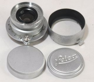 Leitz Summaron 3.  5cm 1:3.  5 Lens & Shade For Leica Rangefinder Camera Screw Mount