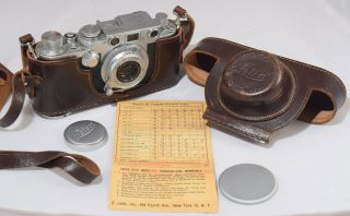 Vintage Leica Iiif 35mm Camera With 5cm Leitz Lens,  Red Synchro - Dial,  Case 1950s