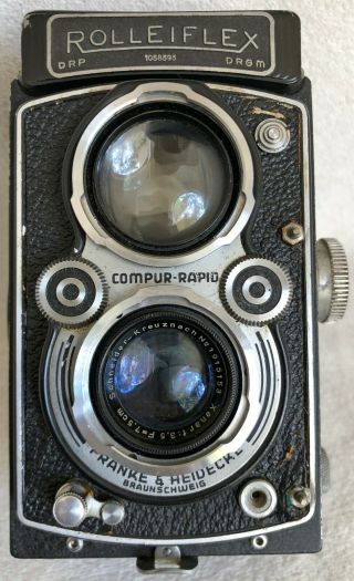 Automatic Rolleiflex (Type 4) Camera w/7.  5cm f3.  5 Xenar Lens and Case c.  1947 2