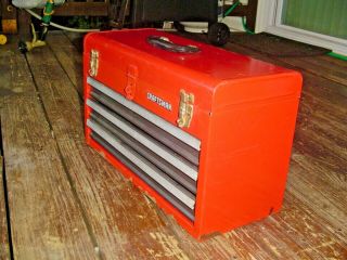 Craftsman 3 Drawer Steel Tool Chest Box 1980 ' s Vintage Top and Drawers Lock VGC 3