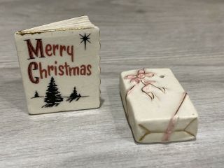 Vintage Miniature Arcadia Christmas Card And Present Salt & Pepper Shakers S&p