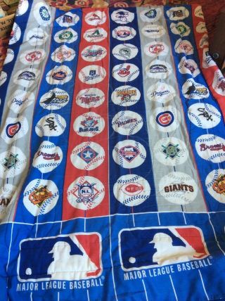 1998 Vintage Mlb Baseball White Blanket Old Logos All Teams Usa Made 60” X 90 “