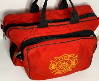 Vtg Red Canvas Firefighter Turnout Gear Duffle Bag 18x12x5