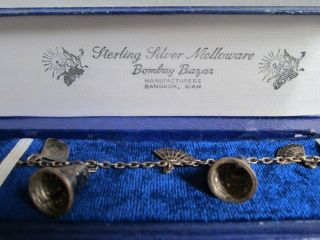 Vintage Siam Sterling Silver Nielloware Bell & Fan Charm Bracelet 2