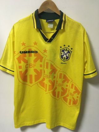 Vtg 90s Umbro Cbf Brazil 1994 World Cup Soccer Jersey Shirt Yellow Men 