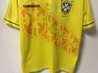 VTG 90S Umbro CBF Brazil 1994 World Cup Soccer Jersey Shirt Yellow Men ' s L 2