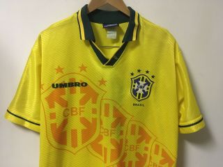 VTG 90S Umbro CBF Brazil 1994 World Cup Soccer Jersey Shirt Yellow Men ' s L 3
