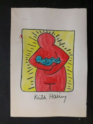 Drawing On Vintage Paper Signed Keith Haring