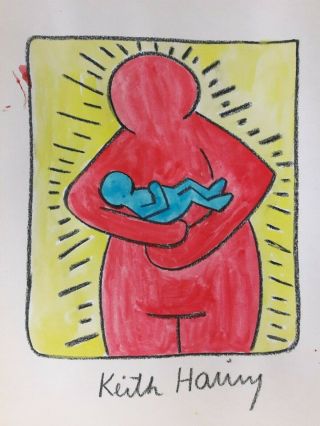 Drawing on vintage paper signed KEITH HARING 2