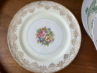 Vintage Mismatched China Dinner Plates Pink & Green Florals Set of 4 2