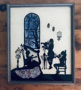 Lovley Vintage Reverse Glass Silhouette Picture With Foil
