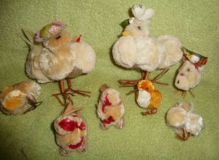 20 Vtg midcentury 1950s - 1960s chenille chicks bunny Easter decor wire feet 2