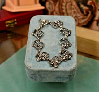 Vintage 925 Sterling Silver Mexico Flower Basket Link Bracelet 7 3/4 "