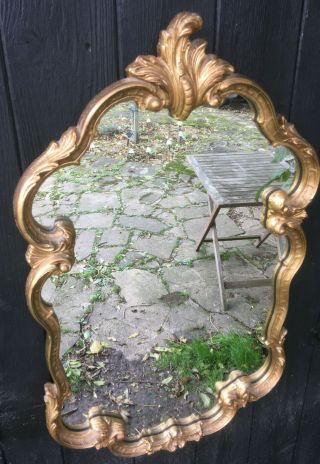 Atsonea Vintage Antique Rococo Style Gilt Gesso Fleur De Lis Wall Mirror 40s 50s