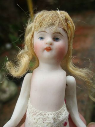 Antique Miniature All Bisque Doll 3.  5 Ins / 9cm