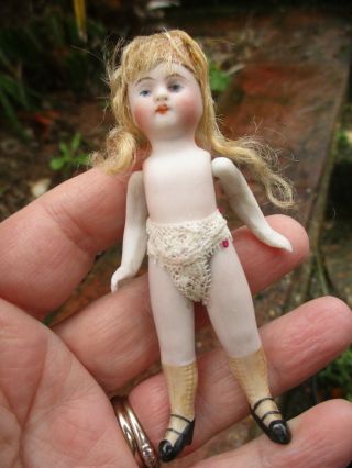 Antique Miniature All Bisque Doll 3.  5 ins / 9cm 2