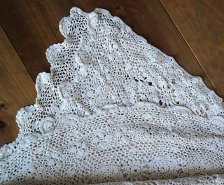 Antique Vintage French Hand Crocheted Bed Cover Throw,  Cream linen lace p71 2