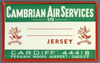 Cambrian Air Services Jersey Vintage Airline Luggage Label Baggage