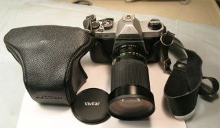 Asahi Pentax K1000 Film Camera Body W/vivitar 28 - 205mm Lens,  Strap,  Case Ex,