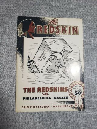 Vintage The Redskin 1954 Game Day Program Philadelphia Eagles Vs Redskins
