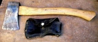 Vtg Collins Boys Camp Small Axe With 17 " Handle Leather Sheath Made Usa
