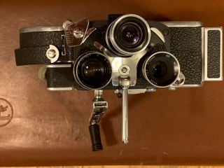 1965 Swiss Bolex H16 Reflex 16mm movie camera w/ 3 lenses,  case,  well 3