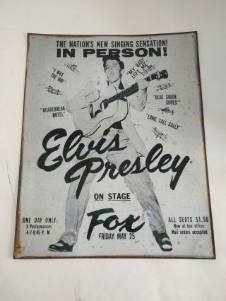 Vintage Elvis Presley 1956 Detroit Concert Fox Poster Metal Sign 50s Tin Picture