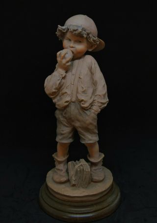 Vintage Giuseppe Armani Capodimonte School Boy Eating Apple Figurine - 1980 