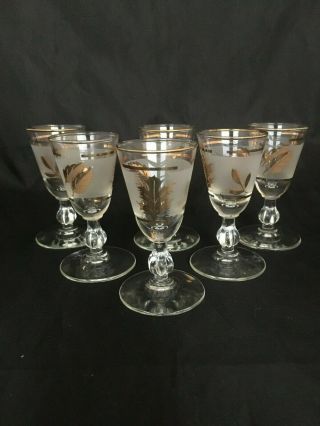 Set Of 6 Vintage Mid Century Modern Silver Leaf Cordial Stemmed Shot Glasses