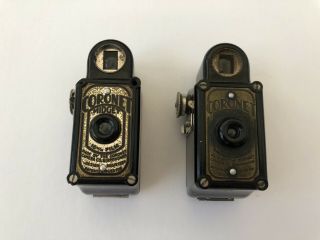 Two (2) Coronet Midget Subminiature Cameras - Black Bakelite - 12mm Film Cameras