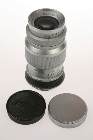 LEICA Leitz Elmar M39 LTM 9cm 90mm f4 Lens w/Caps,  Case 1950 Wetzlar 1:4 2