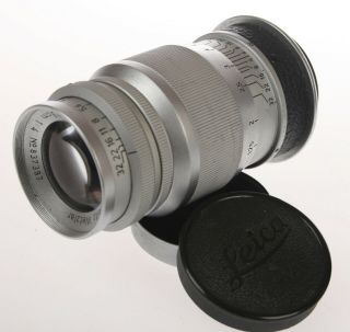 LEICA Leitz Elmar M39 LTM 9cm 90mm f4 Lens w/Caps,  Case 1950 Wetzlar 1:4 3