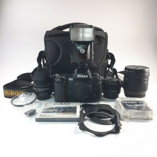 Nikon F100 Film Camera Bundle Nikkor Tamron Vivitar Cokin Tiffen Filters Bag