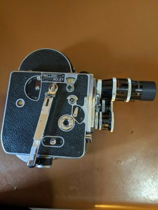 Paillard Bolex H16 16mm Camera With 3 Lens,  Case,  Reels,  Sekonic Lightmeter