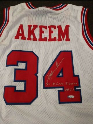 Hakeem Akeem " The Dream " Olajuwon Autographed Houston Cougars Jersey 82 Ncaa Mvp