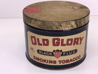 Vintage Old Glory Tobacco Tin Black Plug Smoking Tobacco 25 Cents Blue
