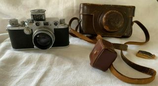 Vintage Leica Drp Ernst Leitz Wetzlar Germany Camera F = 5cm 1:2 Lens & Flash
