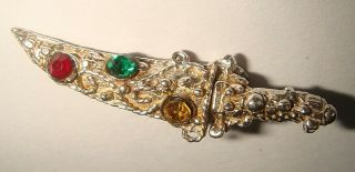 LOVELY RARE VINTAGE SILVER CHIM OPENING KNIFE IN GEM SET SCABBARD SHEATH CHARM 2