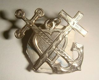Lovely Large Antique Vintage Silver Faith,  Hope & Charity Charm Pendant