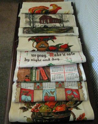 8 Vintage 1960s Kitchen Linen Tea Towels Calendars Bridge Rooster School Prayer