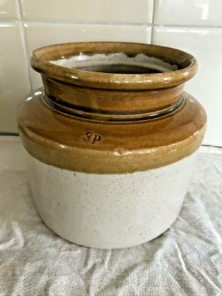 Vintage Antique Stoneware Salt Glazed 3 Pint Two Tone Storage Jar