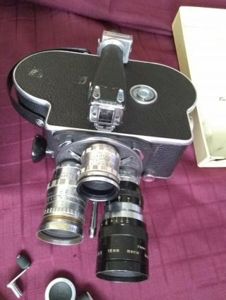 Vtg Swiss Paillar Early Bolex H16 Movie Camera,  3 Lenses 3 " Kinotel Elgeet Lytar